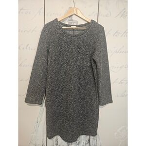 Gap Herringbone Knit Shift Dress Black White Long Sleeve Pockets Large